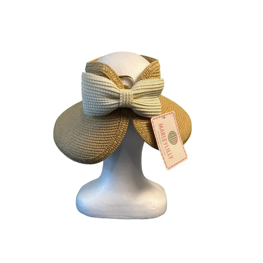 MarleyLilly‎ Open Top Tie Back Adjustable Woven Sun Hat NWT
